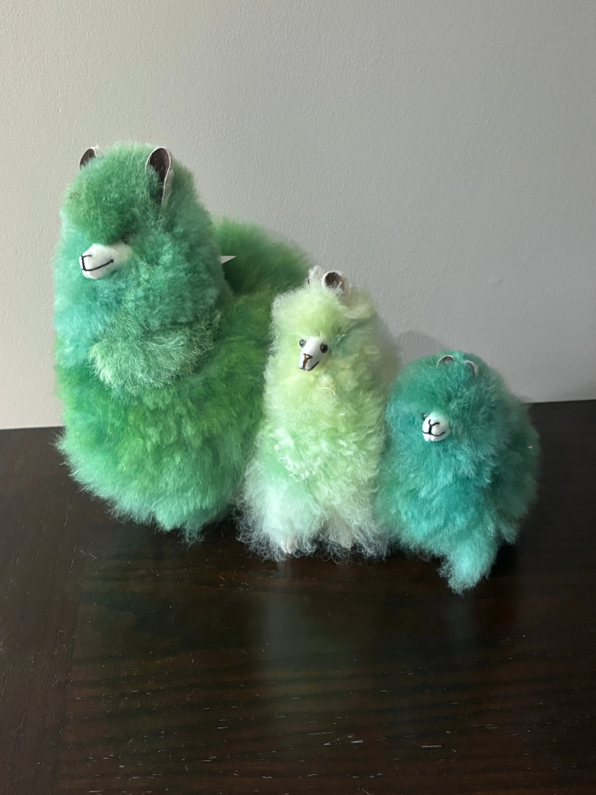 3 Green Alpaca Fluffies Sizes Small, Medium, Large