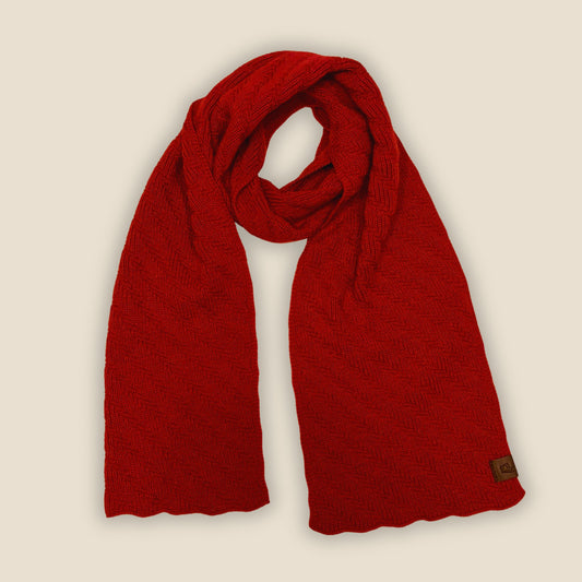Red Herringbone Knit Scarf made with 50% Baby Alpaca