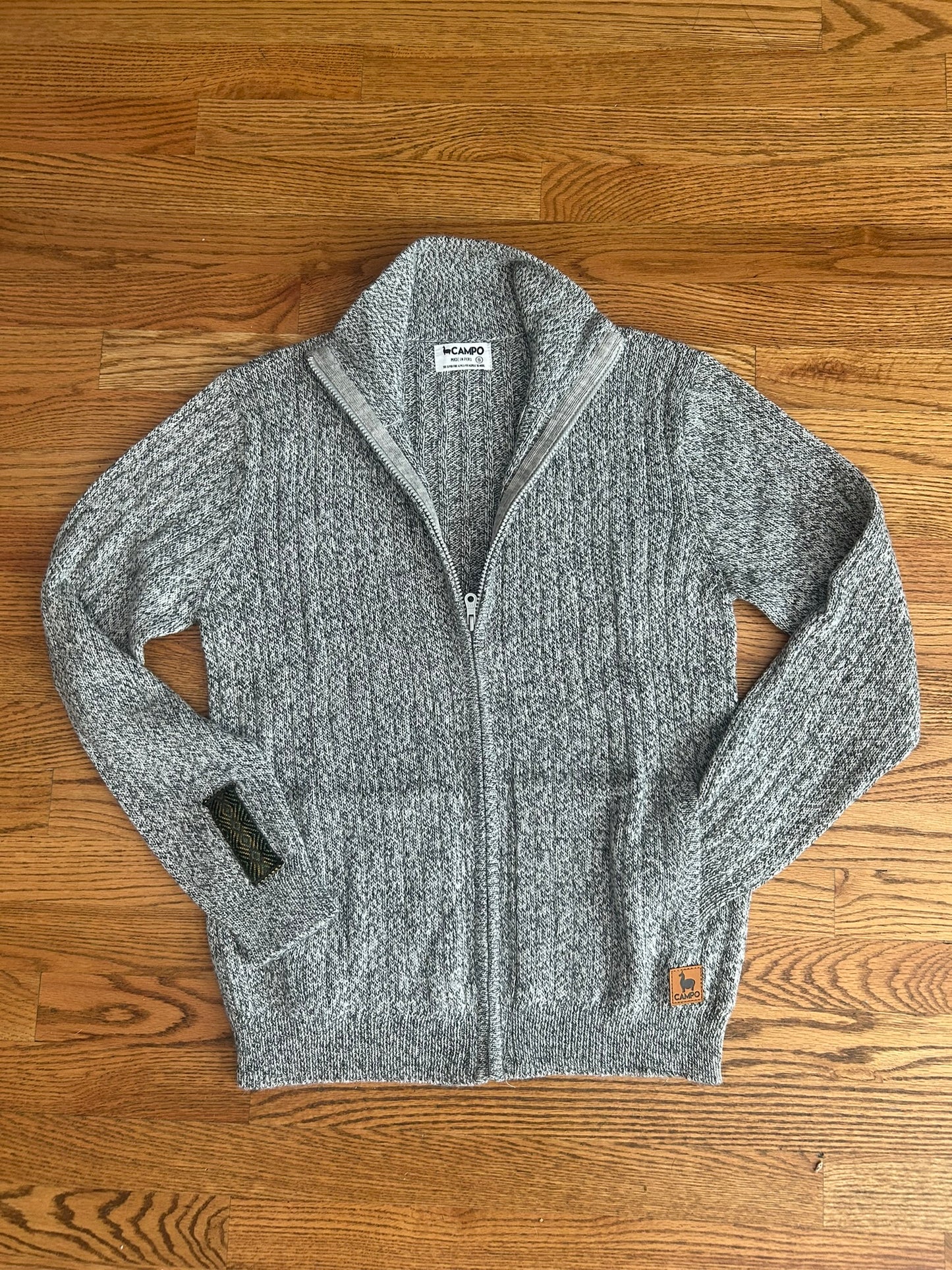 Ribbed Full Zip Alpaca Cardigan - Mock Neck - Black & Salt & Pepper