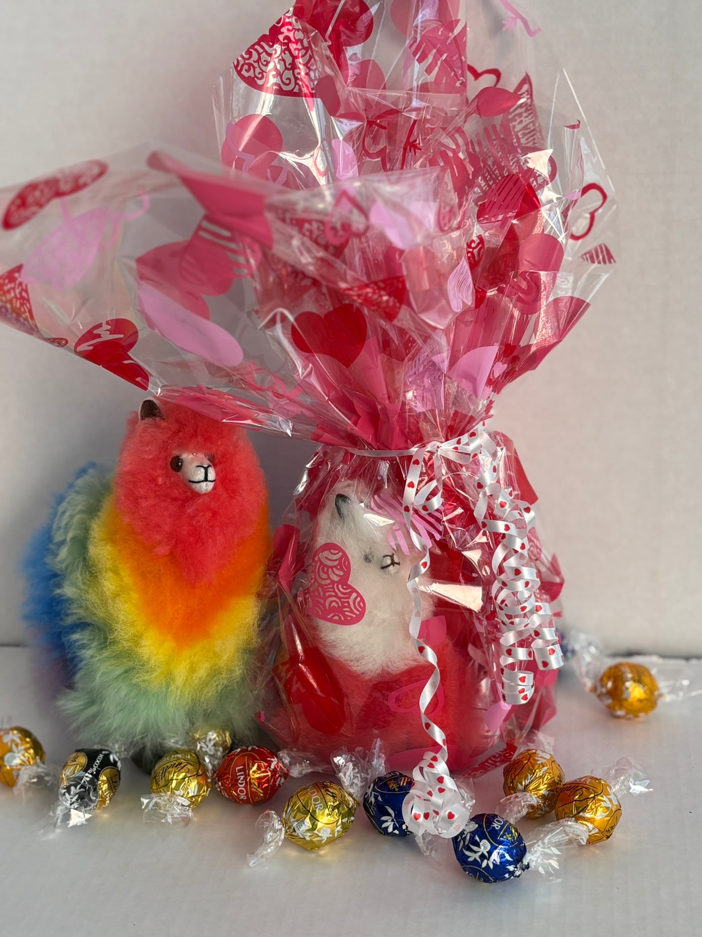 Valentine's Rainbow Alpaca Fluffy + Chocolates Gift Bag