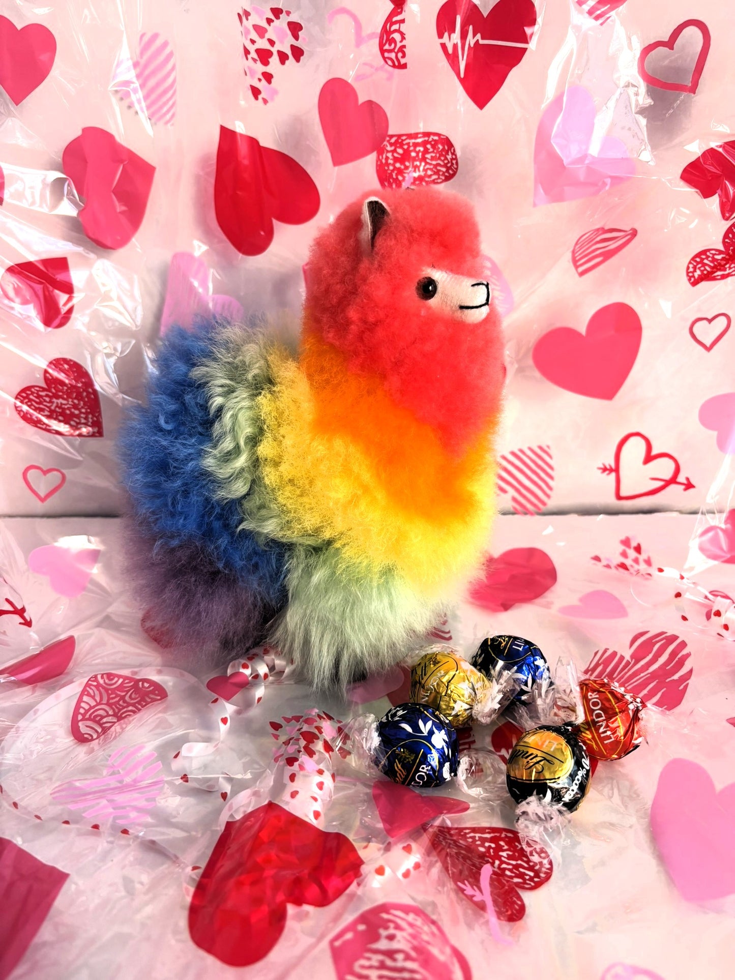 Valentine's Rainbow Alpaca Fluffy + Chocolates Gift Bag