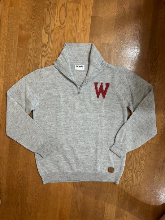 W Quarter Zip-Up Alpaca Sweater - Salt & Pepper - Wisconsin - Vintage