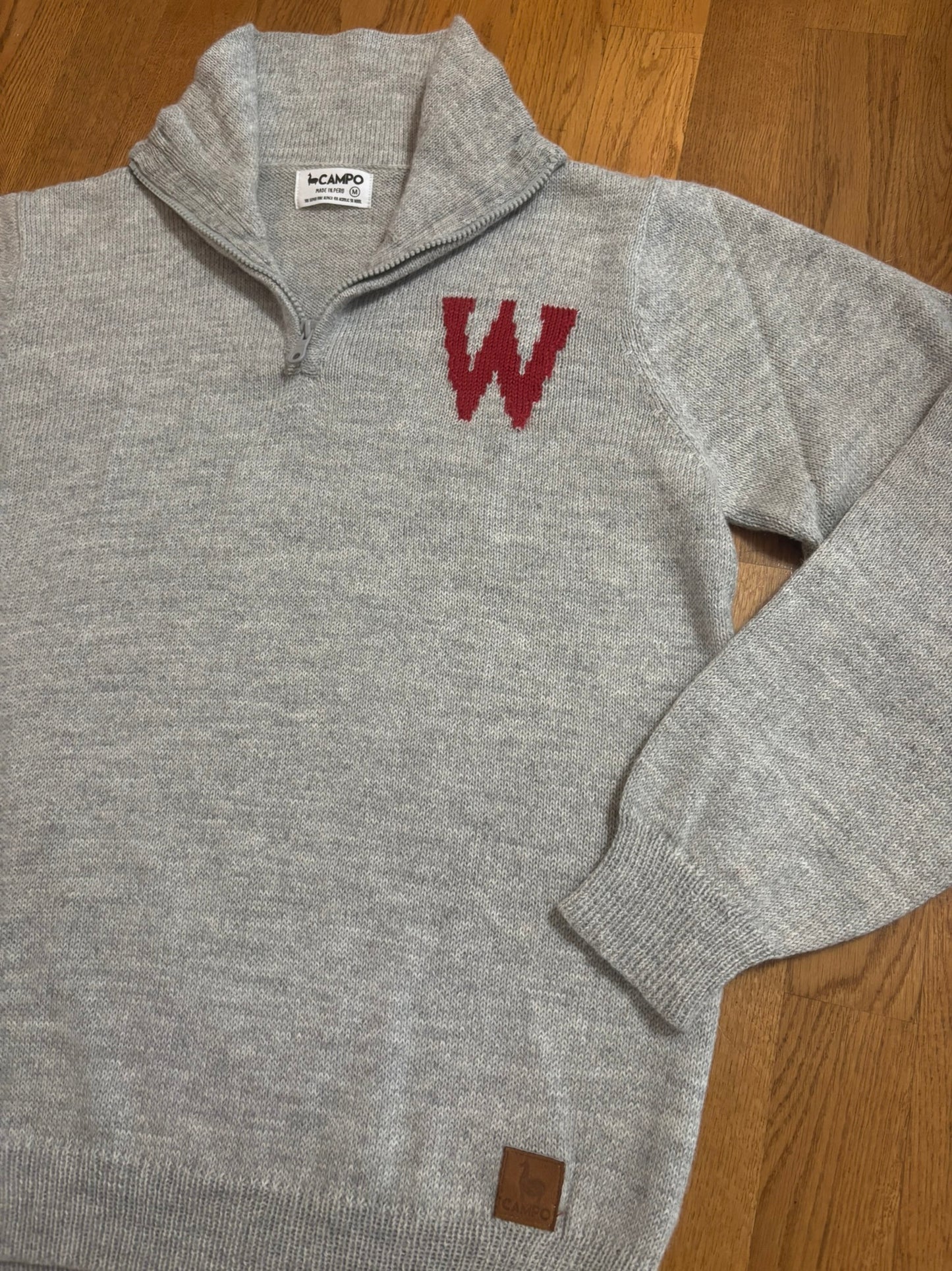W Quarter Zip-Up Alpaca Sweater - Salt & Pepper - Wisconsin - Vintage