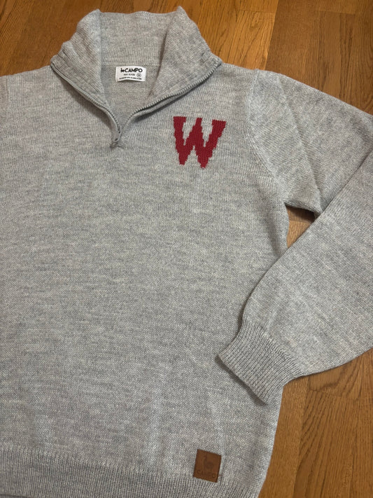 W Quarter Zip-Up Alpaca Sweater - Salt & Pepper - Wisconsin - Vintage