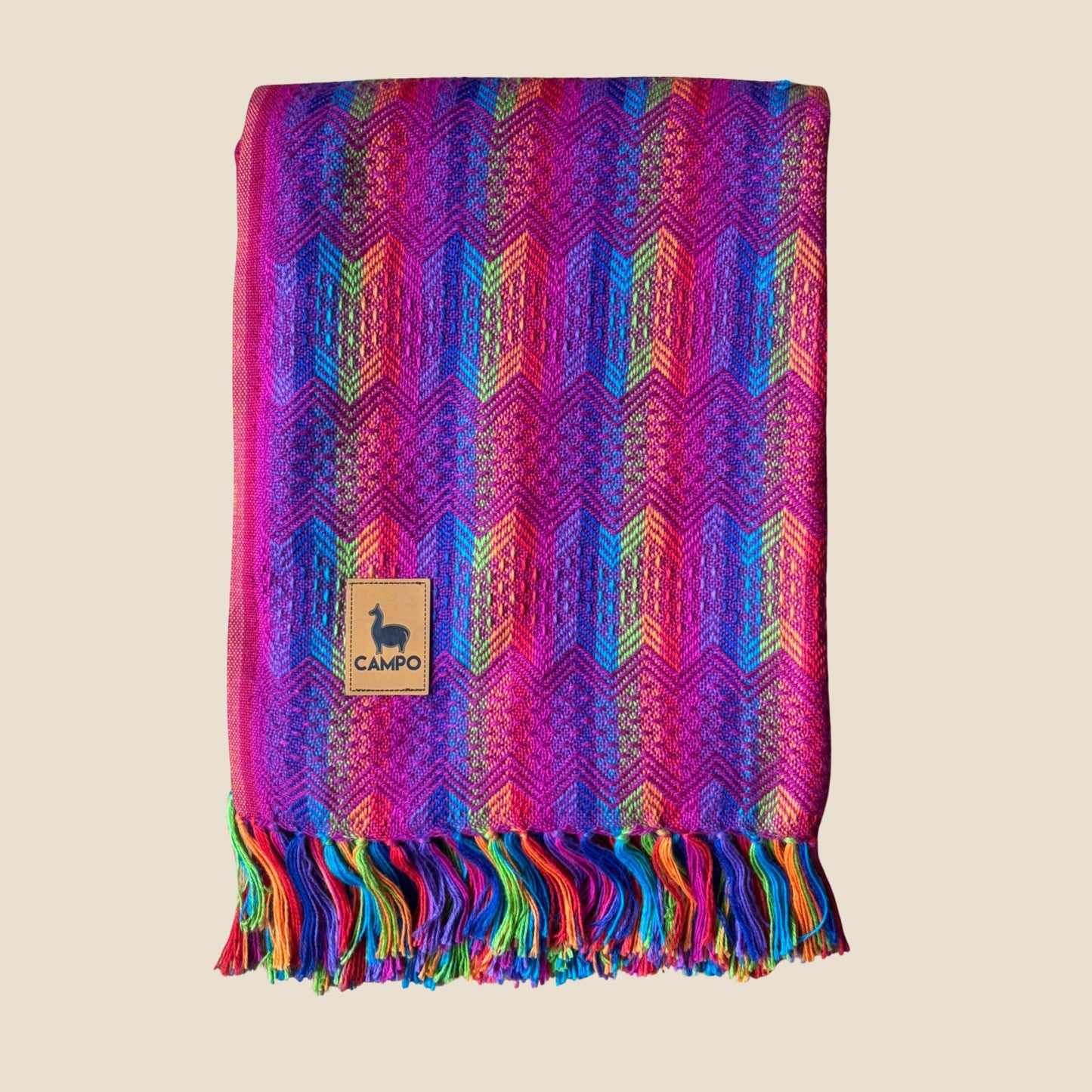 Pink rainbow  Inca Design Alpaca Throw Blanket Percy by Campo Alpaca – premium handwoven alpaca blanket 