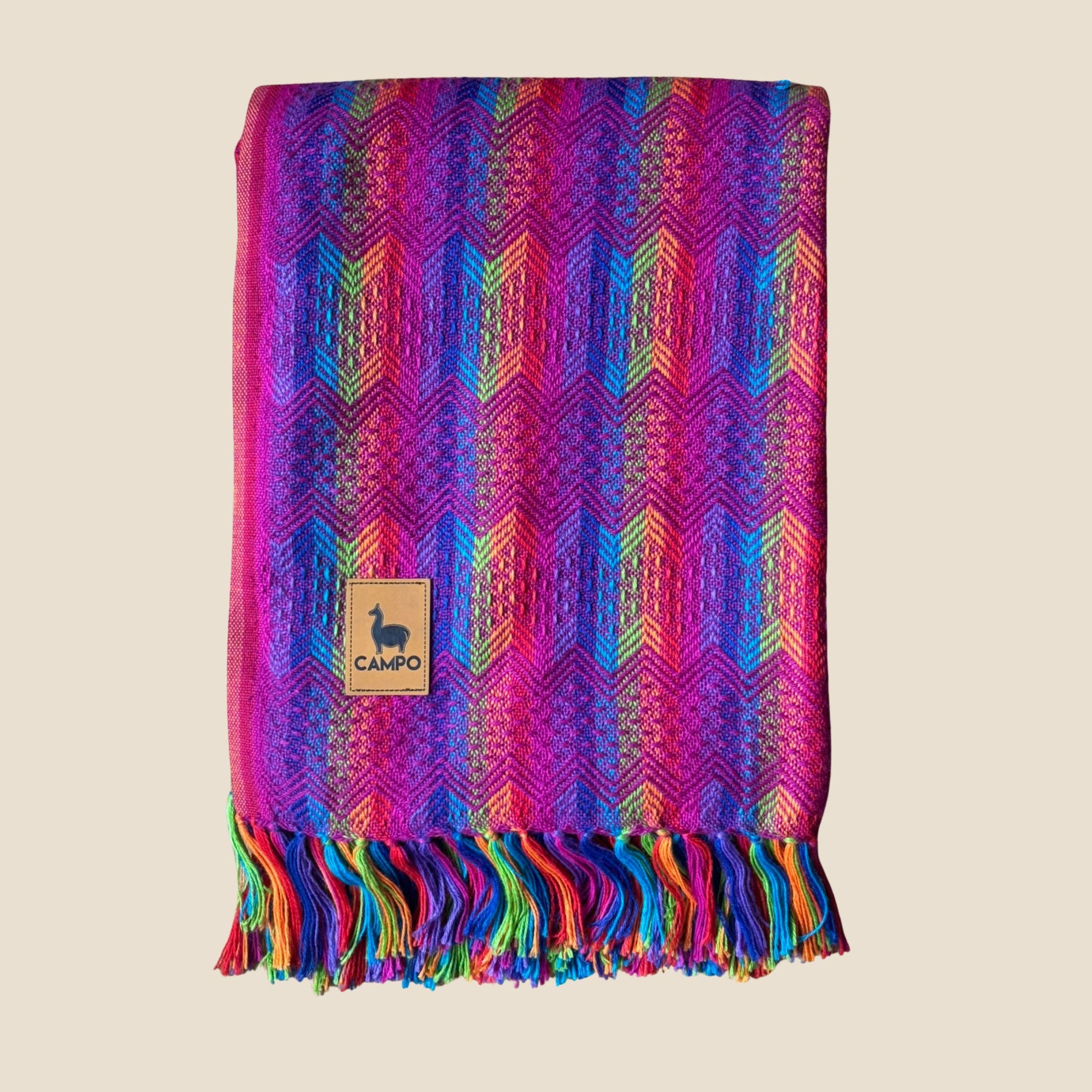 Pink rainbow  Inca Design Alpaca Throw Blanket Percy by Campo Alpaca – premium handwoven alpaca blanket 