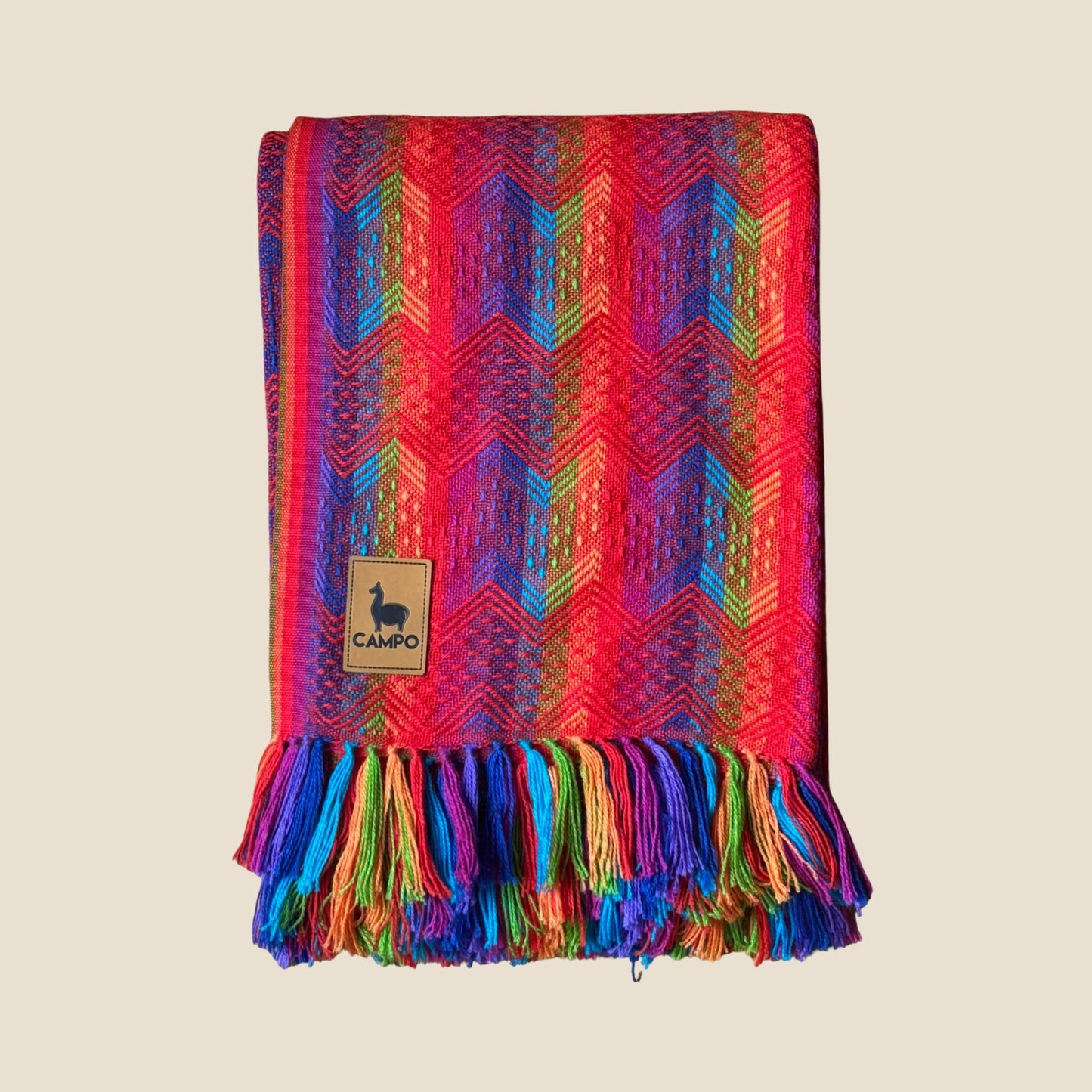 Red Rainbow  Inca Design Alpaca Throw Blanket Percy by Campo Alpaca – premium handwoven alpaca blanket 