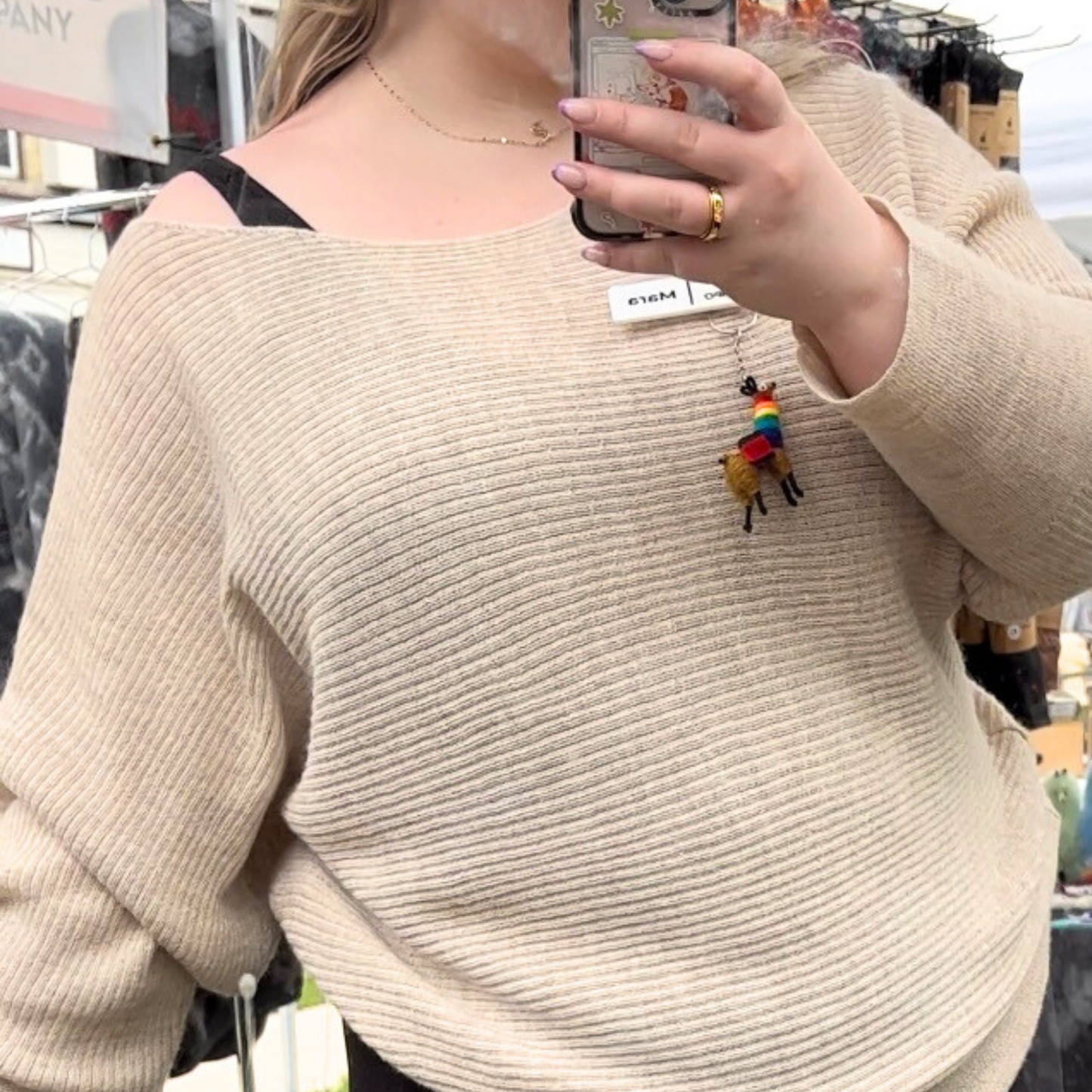 Off Shoulder Alpaca Sweater - Cream - Lightweight & Slouchy