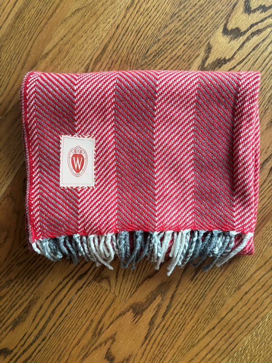 Red & White Alpaca Blanket with W Crest