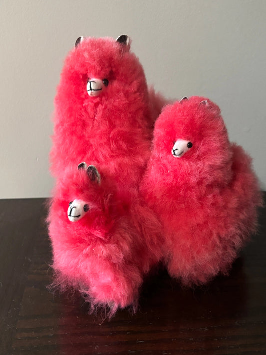 3 sizes of red alpaca fluffies - Small, Medium, Large