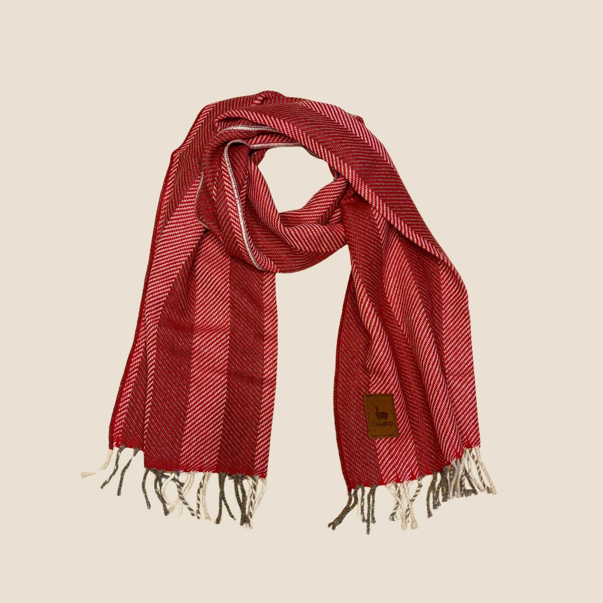 Red Campo Alpaca Striped Scarf – woven alpaca Carlos design with soft, lightweight texture