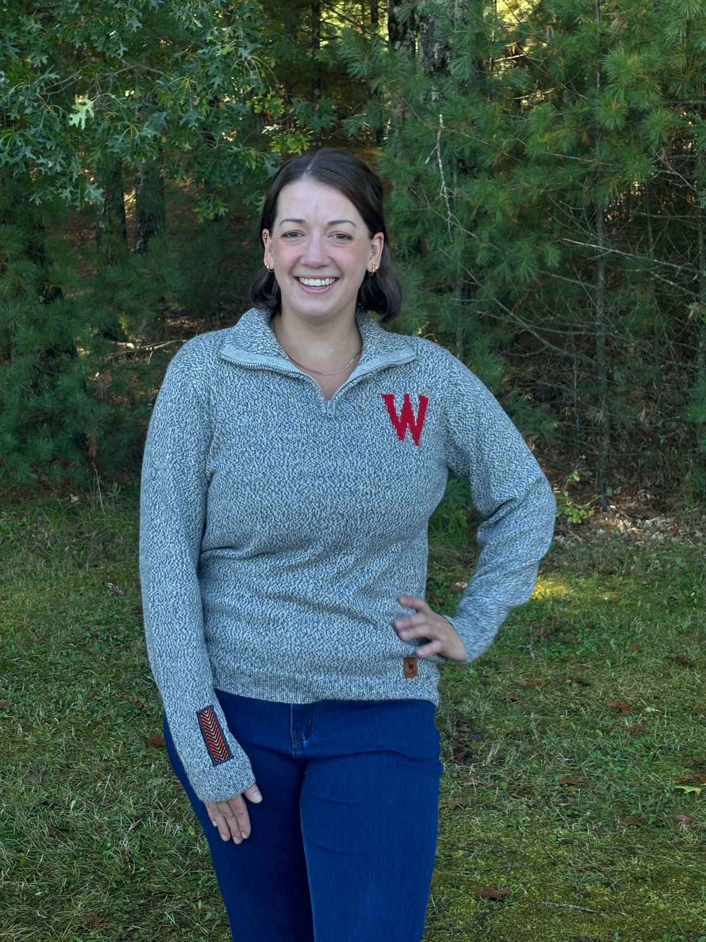 W Quarter Zip-Up Alpaca Sweater in Salt & Pepper – model 1 front view