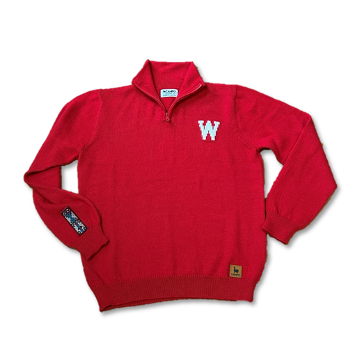 Wisconsin Quarter Zip-Up Alpaca Sweater - Red Vintage W