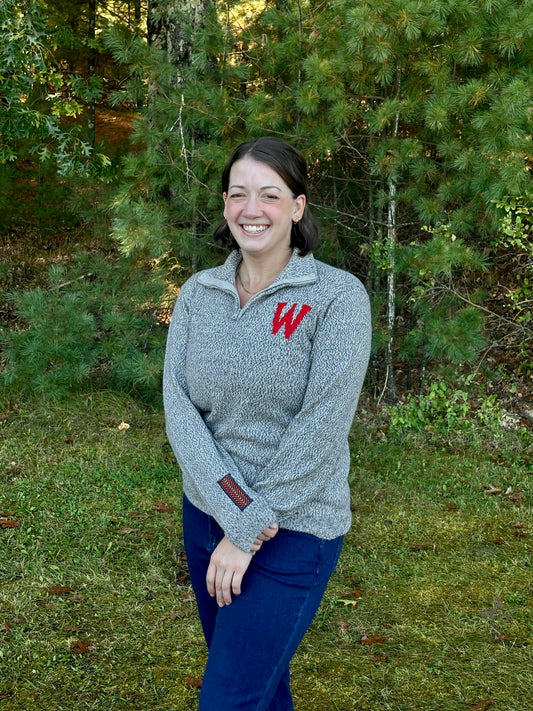 W Quarter Zip-Up Alpaca Sweater - Salt & Pepper - Wisconsin - Vintage