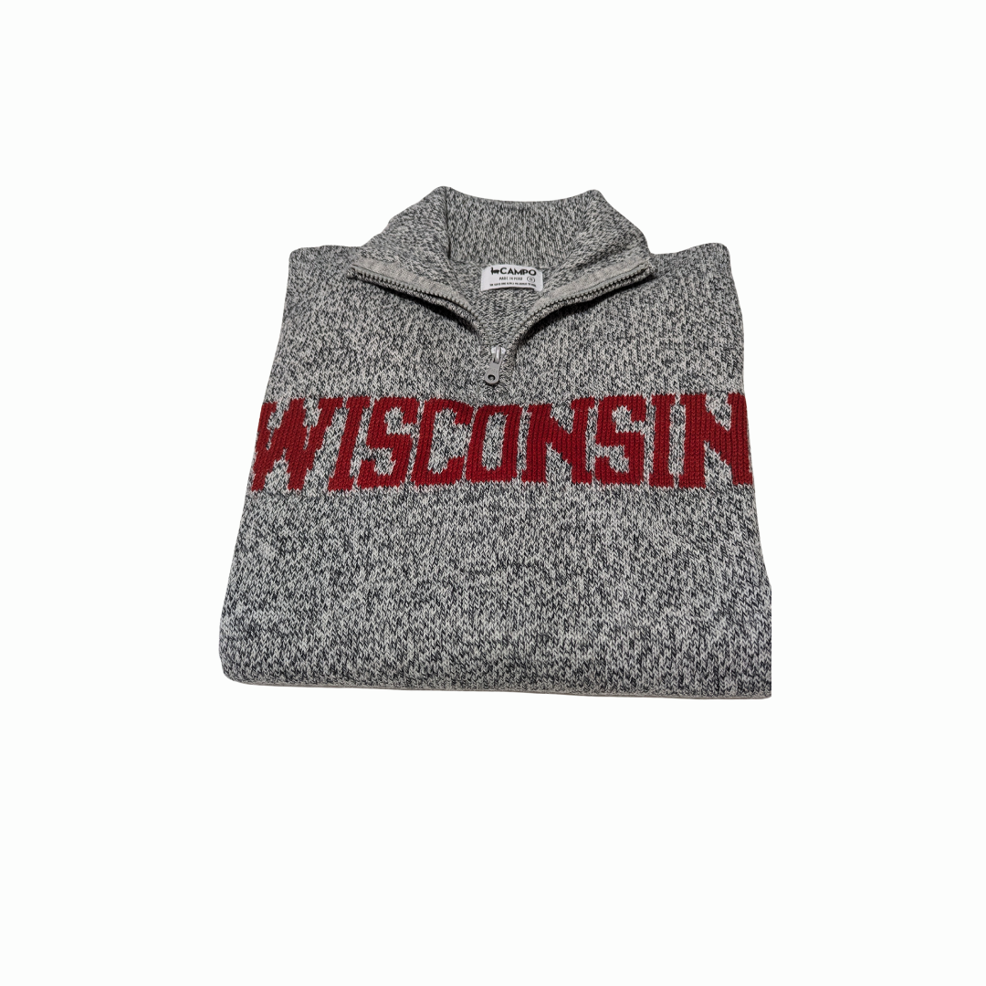 Wisconsin Quarter Zip-Up Alpaca Sweater - Salt & Pepper