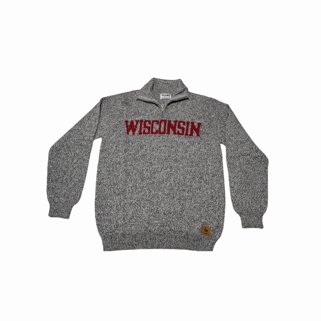 Wisconsin Quarter Zip-Up Alpaca Sweater - Salt & Pepper