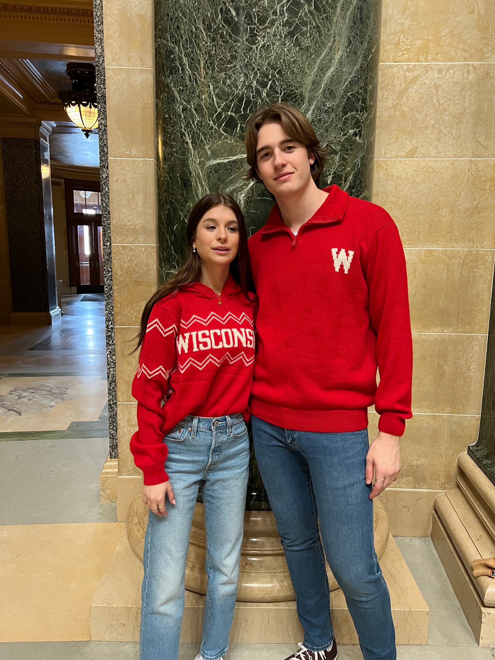 Wisconsin Quarter Zip-Up Alpaca Sweater - Red Vintage W 