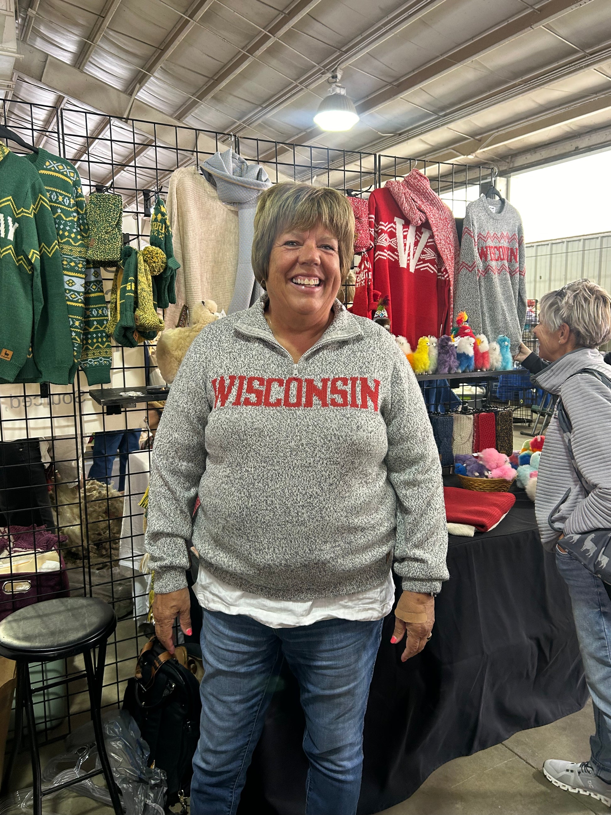 Wisconsin Quarter Zip-Up Alpaca Sweater in Salt & Pepper color – model 2 front view