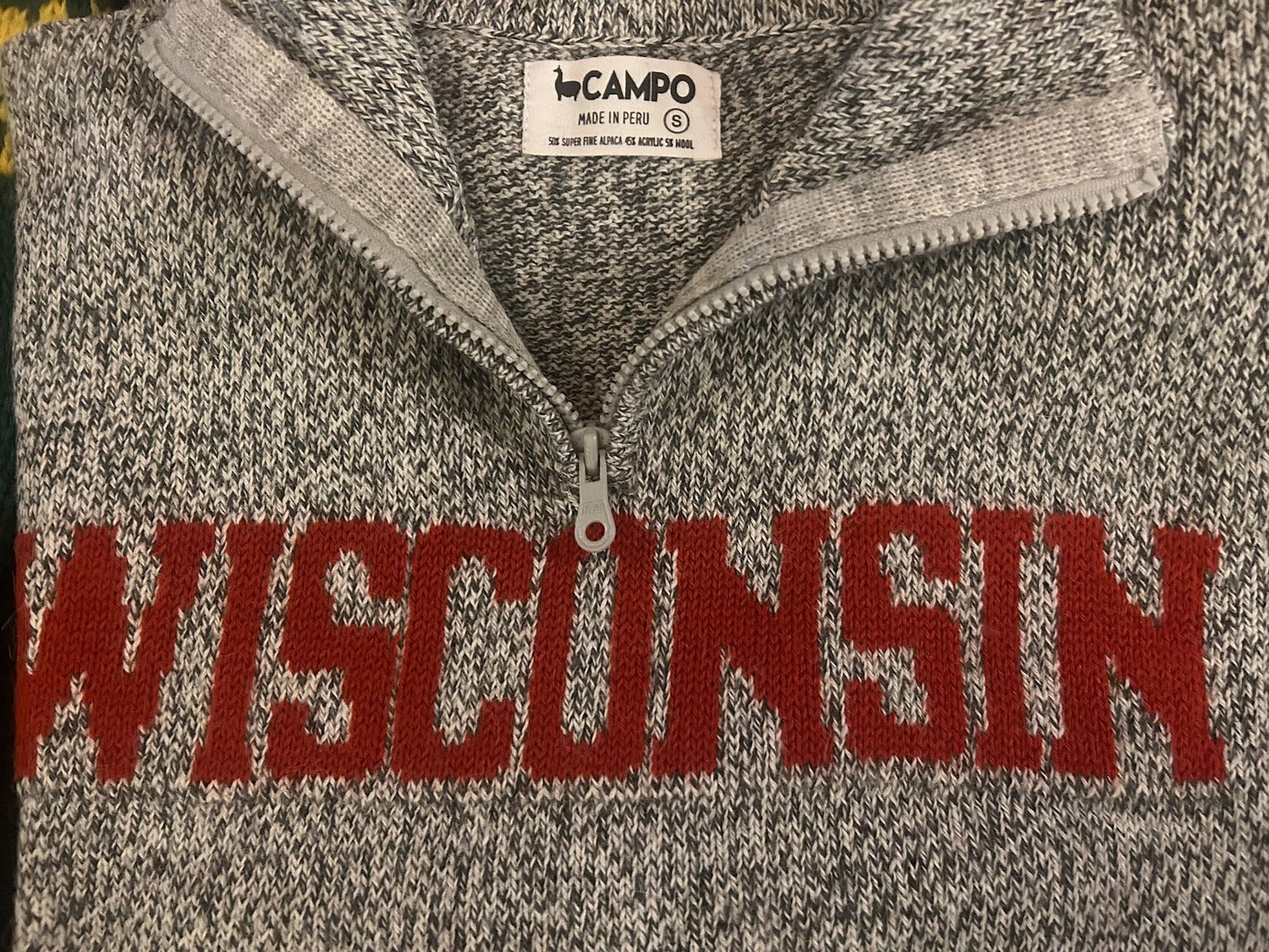 Wisconsin Quarter Zip-Up Alpaca Sweater – close-up of fabric texture