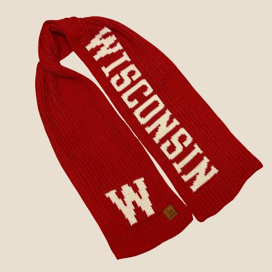 Alpaca Knitted Wisconsin Scarf in Red and White