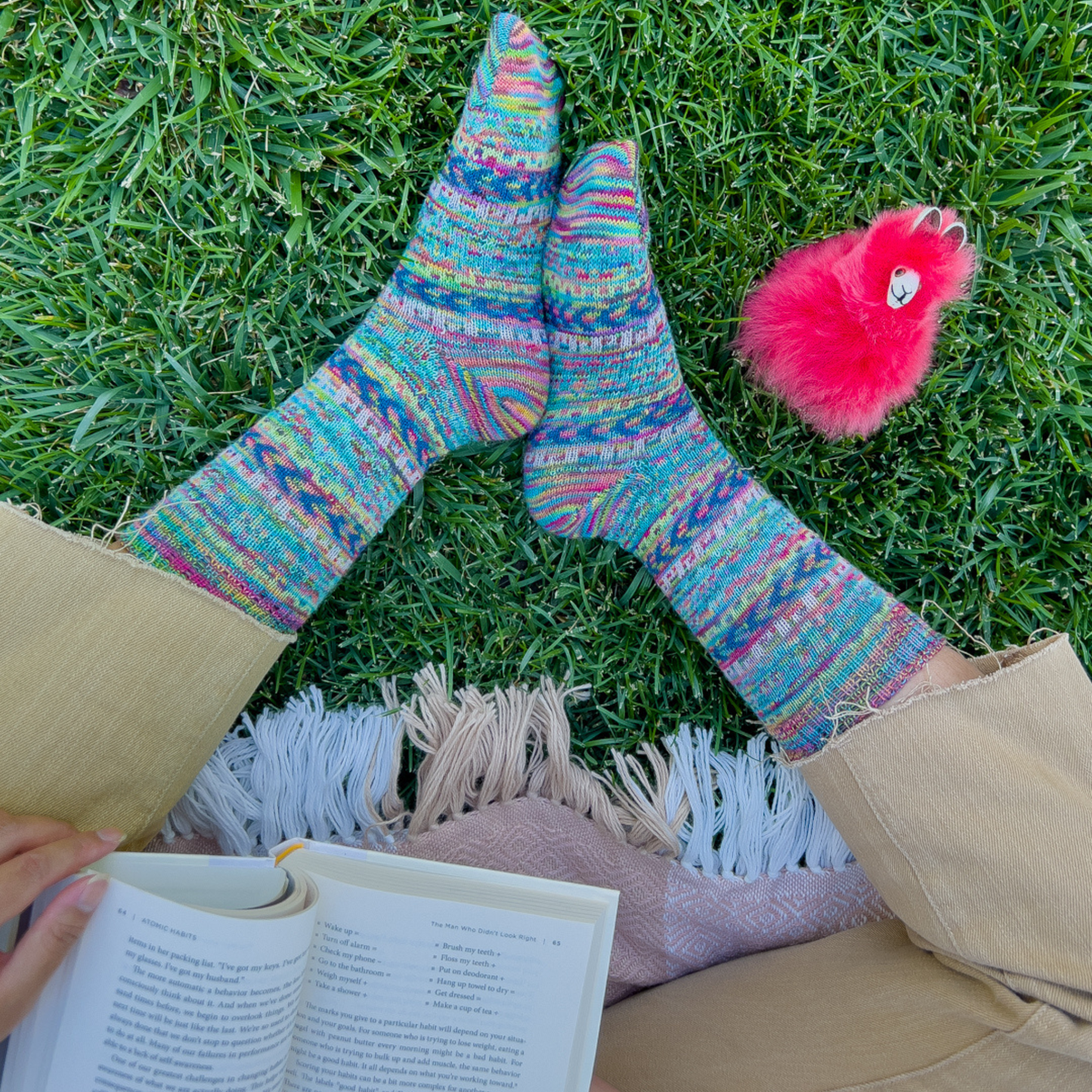 Knitted sock with a pattern on a beige background