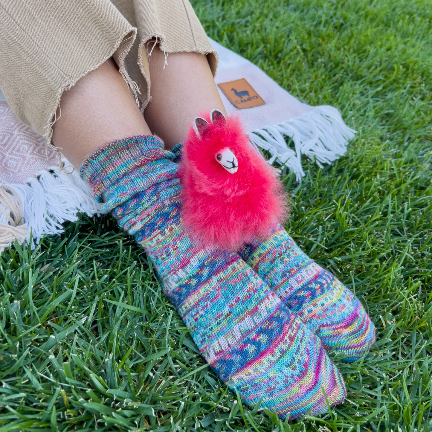 Knitted sock with a pattern on a beige background