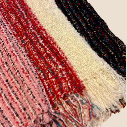 Boucle Handwoven Alpaca Scarf All Color Close-up