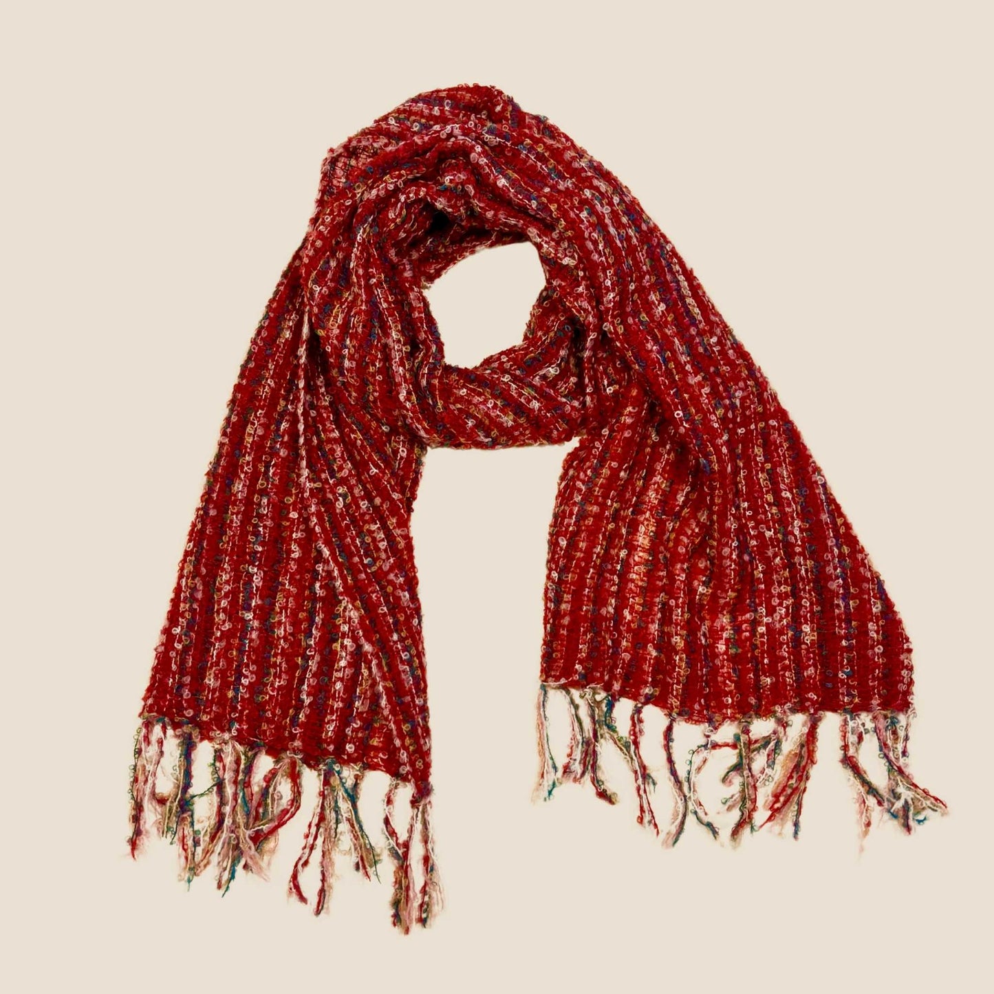 Red Boucle Handwoven Alpaca Scarf