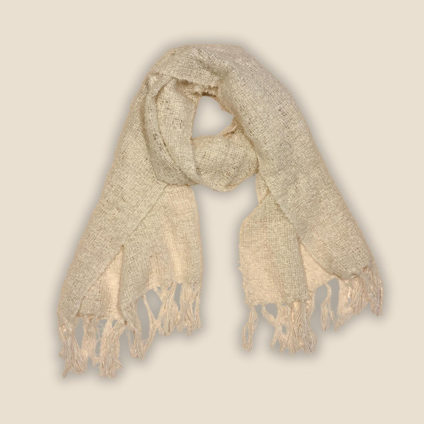 White Boucle Handwoven Alpaca Scarf