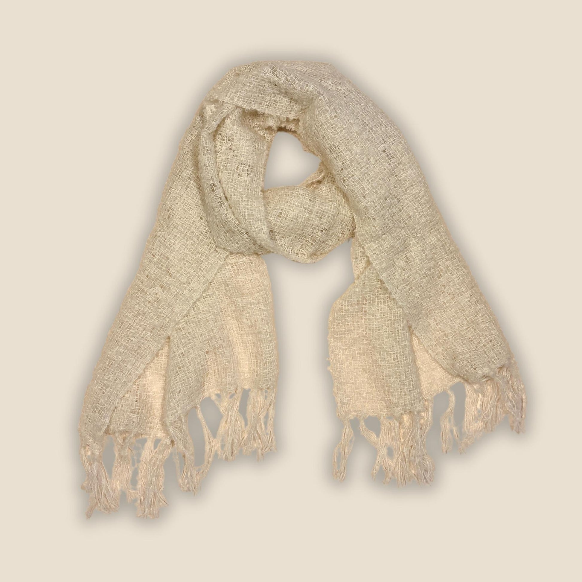 White Boucle Handwoven Alpaca Scarf