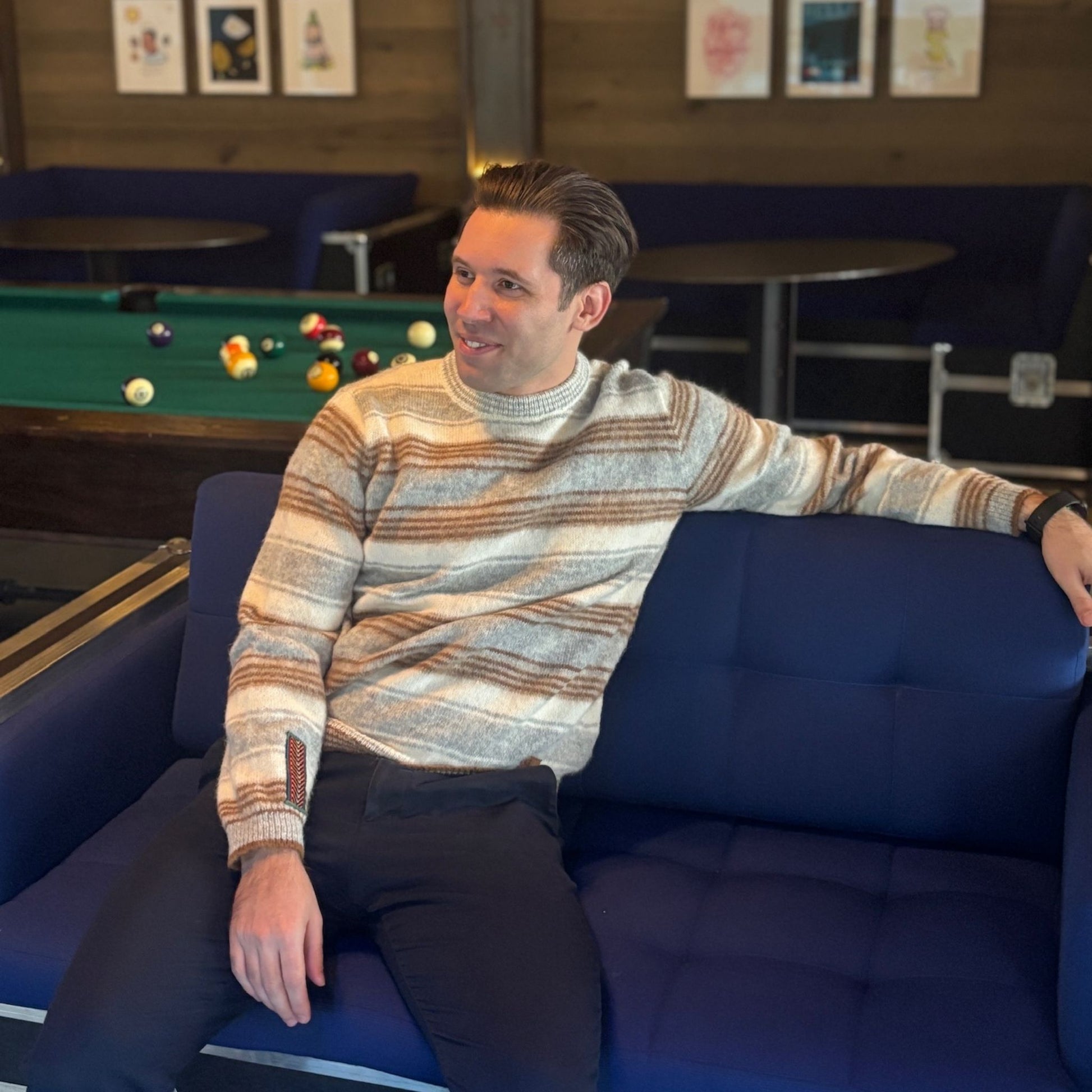 Striped Baby Alpaca Crew Neck Sweater