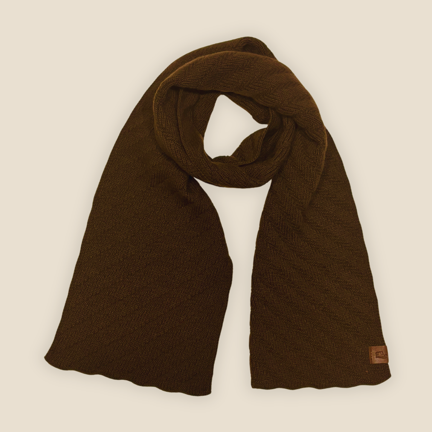 Milk Chocolate Herringbone Knit Scarf made with 50% Baby Alpaca