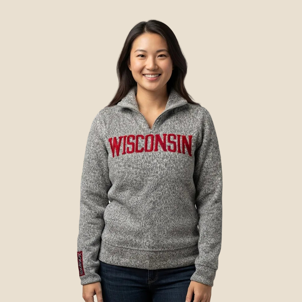 Wisconsin Quarter Zip-Up Alpaca Sweater - Salt & Pepper (WS)