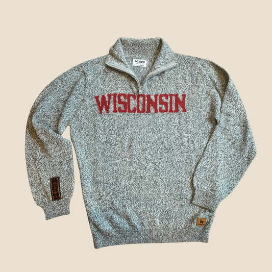 Wisconsin Quarter Zip-Up Alpaca Sweater - Salt & Pepper (WS)