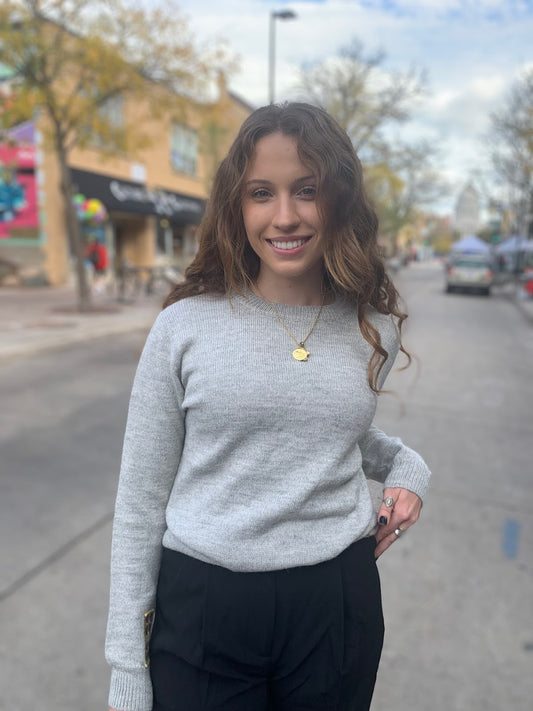 Alpaca Crew Neck Sweater - Light Gray