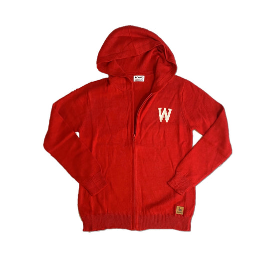 Wisconsin Zip-Up Alpaca Hoodie - Red